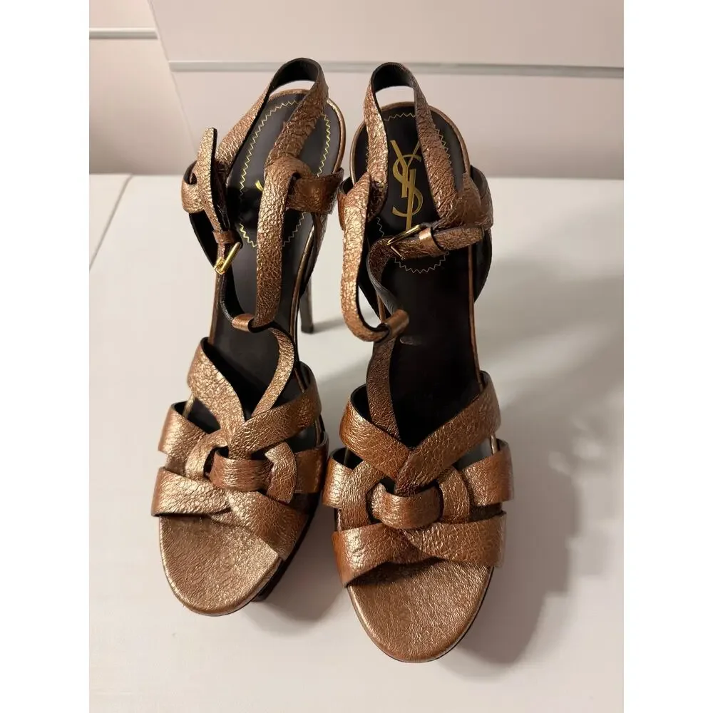 Yves Saint Laurent Metallic Bronze Platform Heels